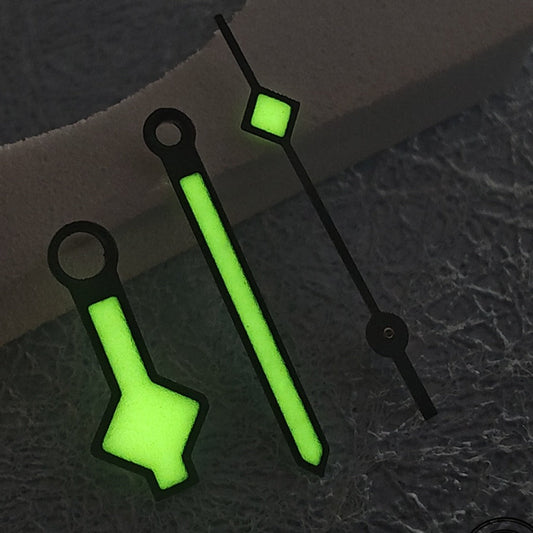 Golden Trim C3 Green Lume watch hands for NH34 NH35 series, enhancing visibility and style.