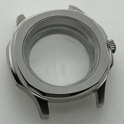 42mm polished silver watch case with sapphire glass, compatible with NH35 NH36 SKX SRPD series