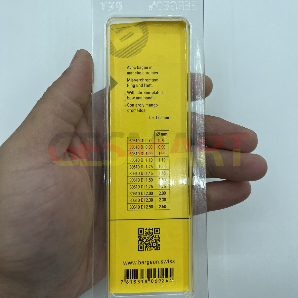 Bergeon 30610 barrel arbor holder for watch repair, fits 0.90-1.75mm barrels, precise tool accessory.