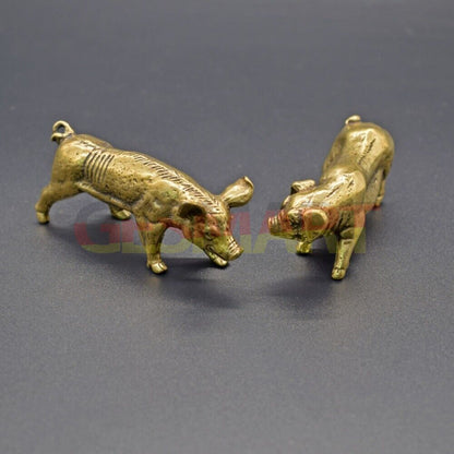 Solid copper boar sow trinket with vintage hand-carved details, bronze figurine for watch accessory display.
