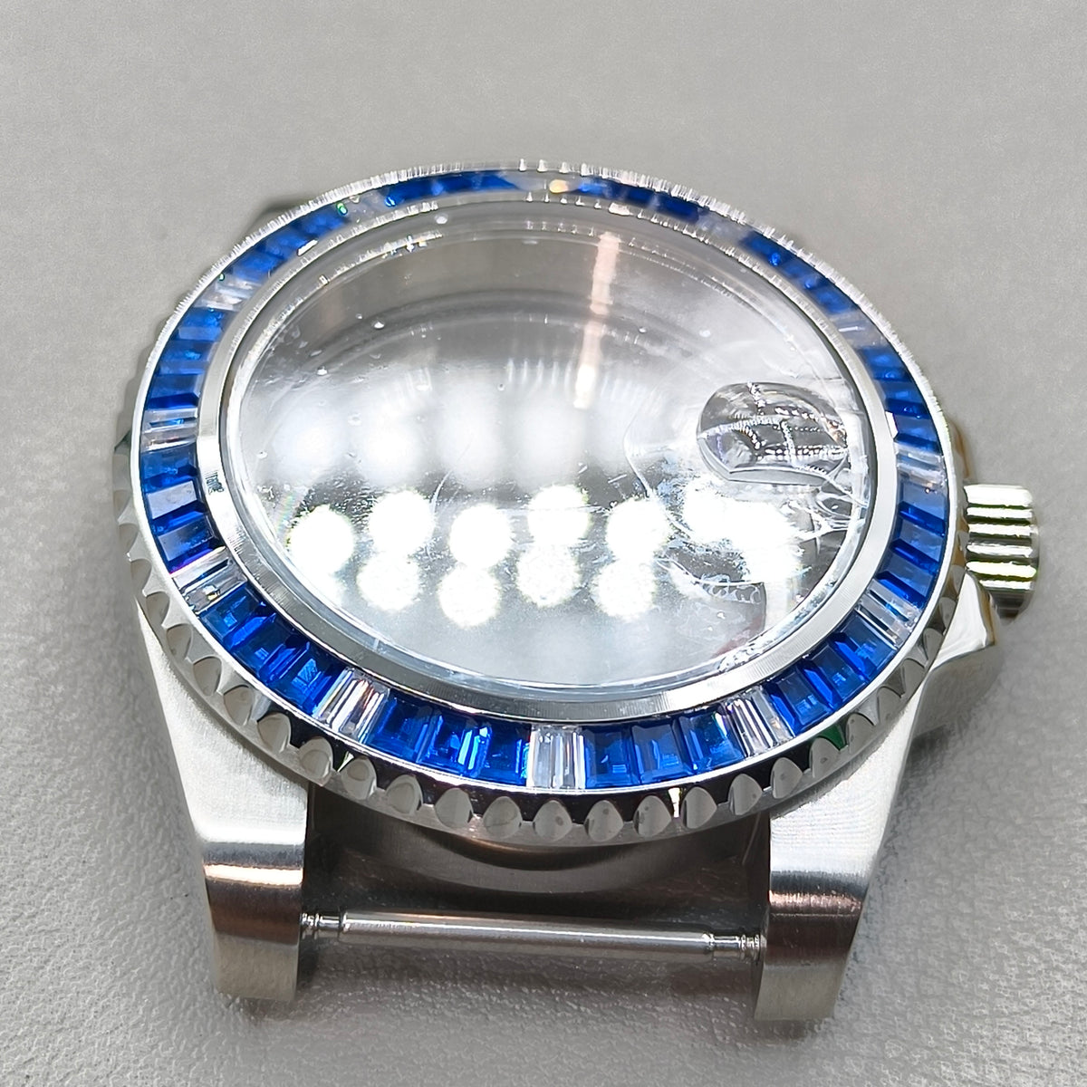40mm  Watch Case for NH35 NH36 Crystal Blue Bezel Clear Bottom Sapphire Glass