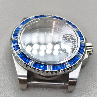 40mm  Watch Case for NH35 NH36 Crystal Blue Bezel Clear Bottom Sapphire Glass