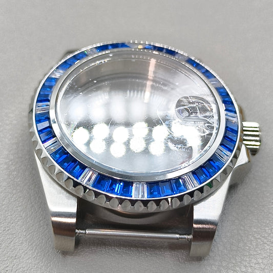 40mm  Watch Case for NH35 NH36 Crystal Blue Bezel Clear Bottom Sapphire Glass