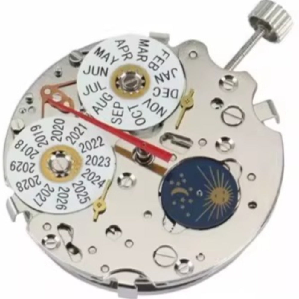 Seagull T16 ST16 mechanical watch movement with date at 12 and perpetual calendar feature.