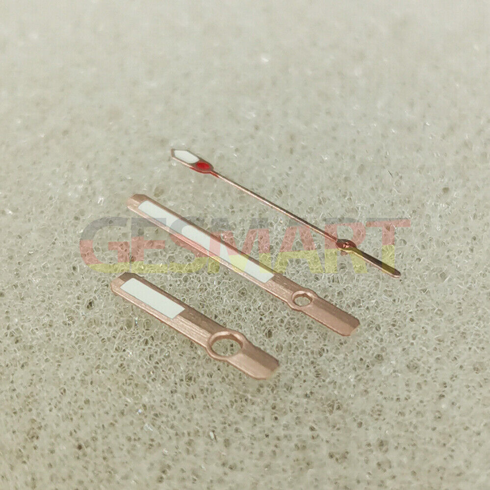 Green luminous watch hands with silver and rose gold trim for NH35, NH36, 4R, 7S movements.