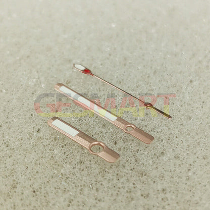 Green luminous watch hands with silver and rose gold trim for NH35, NH36, 4R, 7S movements.