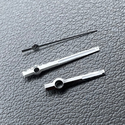 Green lume silver trim watch hands designed for Miyota 8285 movement, fits 31mm watch dial.