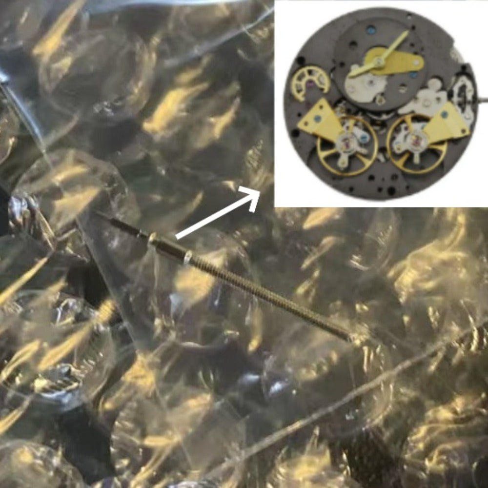 Watch winding stem for China-made double balance wheel movement, compatible replacement part.