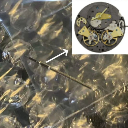 Watch winding stem for China-made double balance wheel movement, compatible replacement part.