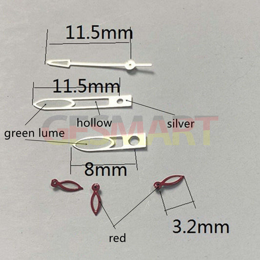 Aiguilles de montre luminescentes argentées et rouges de 11,5 mm pour Miyota OS10, OS20, OS22, OS60, OS80, OS11