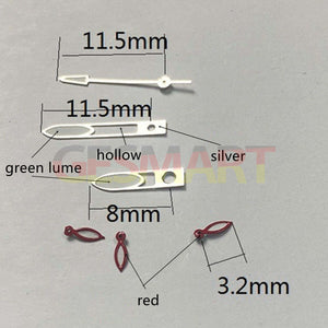 11.5mm Silver+Red Trim Lume Watch Hands for Miyota OS10 OS20 OS22 OS60 OS80 OS11