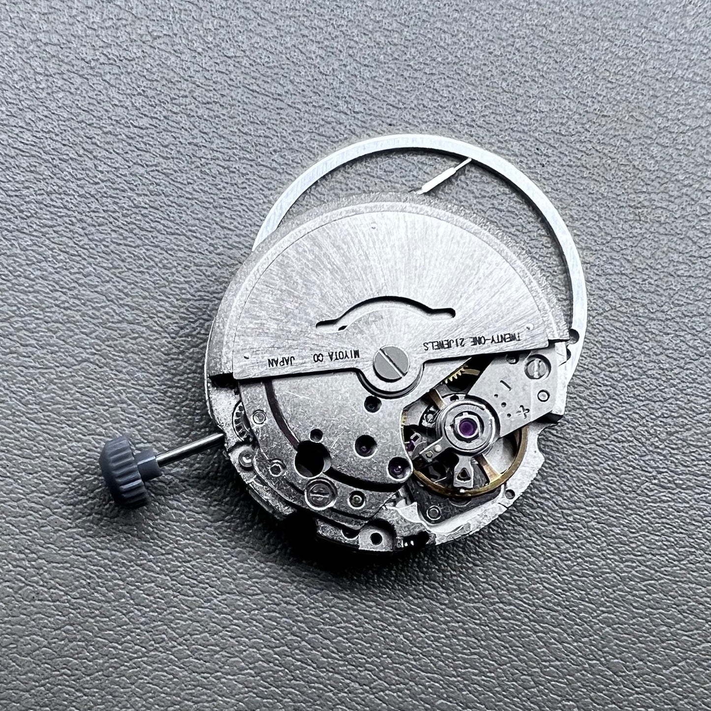 Miyota 8200 watch movement with single calendar date at 6 o'clock, precise Japanese mechanism.