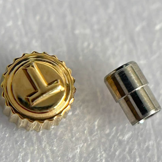 Steel golden small watch crown, compatible with Tissot T95, ideal for precise watch repair parts replacement.