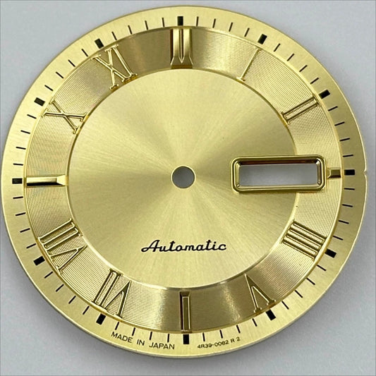 Golden No Lume 32.7mm Roman numeral watch dial for NH35 NH36 movement, classic style.