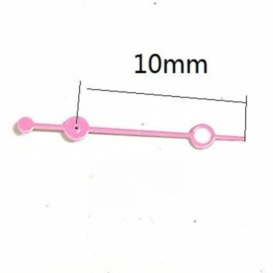 Set of 3 pink 10mm second hands with green lume for Miyota FS00, FS01, FS10 watch movements.