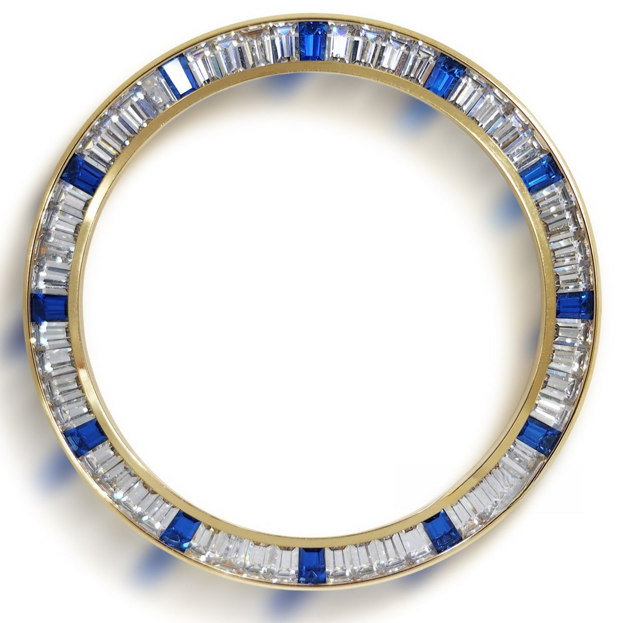 Daytona T-Shaped Square Moissanite Inclined Silver+Blue Watch Bezel Golden Base