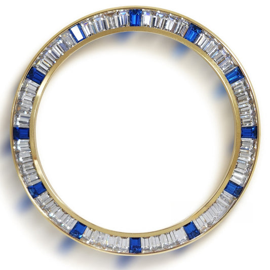 Daytona T-Shaped Square Moissanite Inclined Silver+Blue Watch Bezel Golden Base