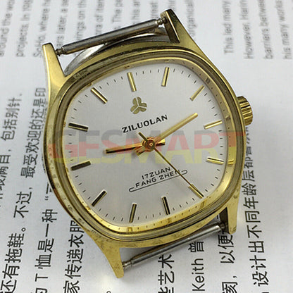 17 Jewels Chinese manual mechanical watch with golden nails, silver dial, shock-resistant design for durability.