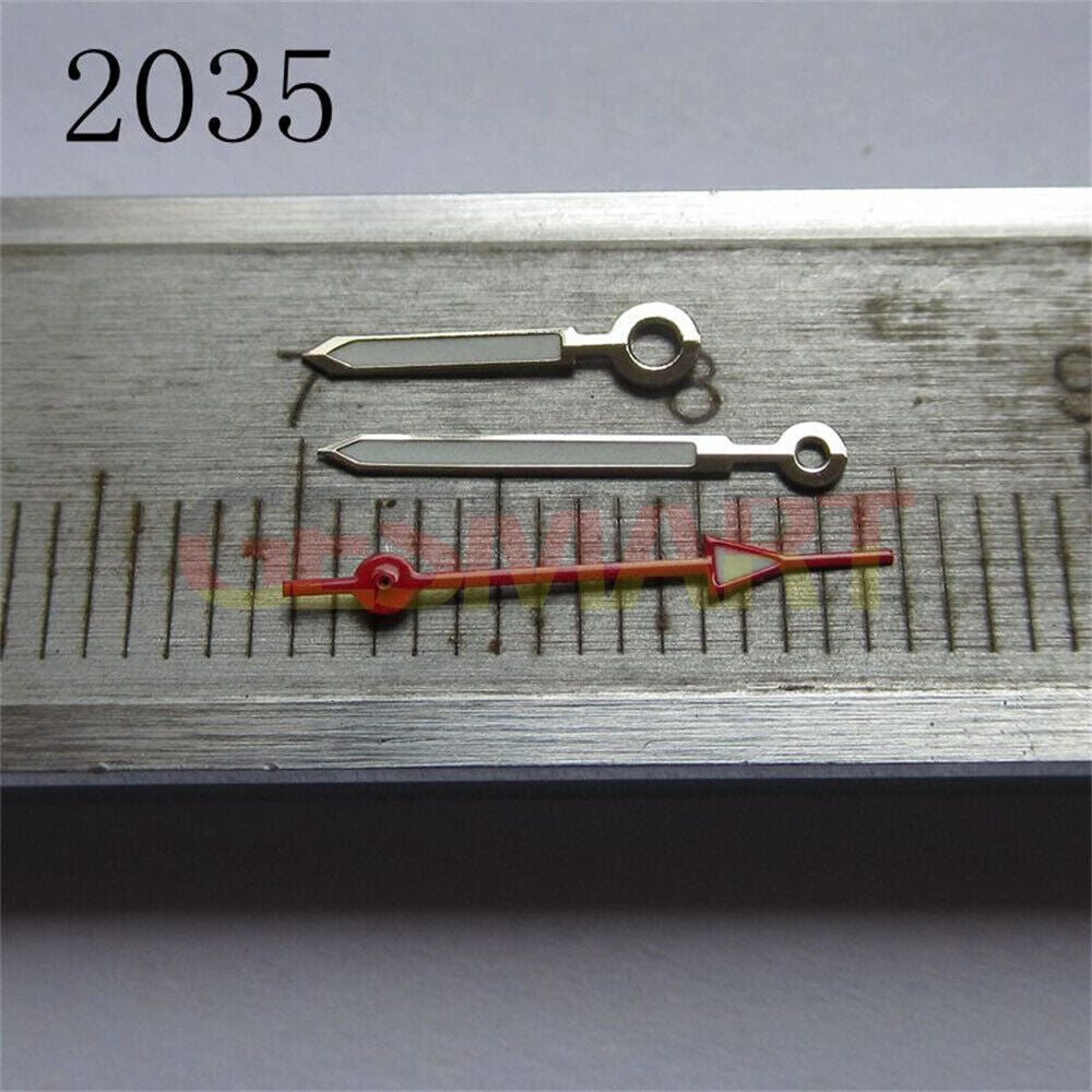 Red second hand and green luminous hour and minute hands set for Miyota 2035 series watches.