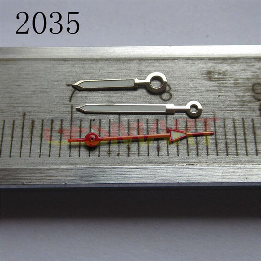 Red second hand and green luminous hour and minute hands set for Miyota 2035 series watches.