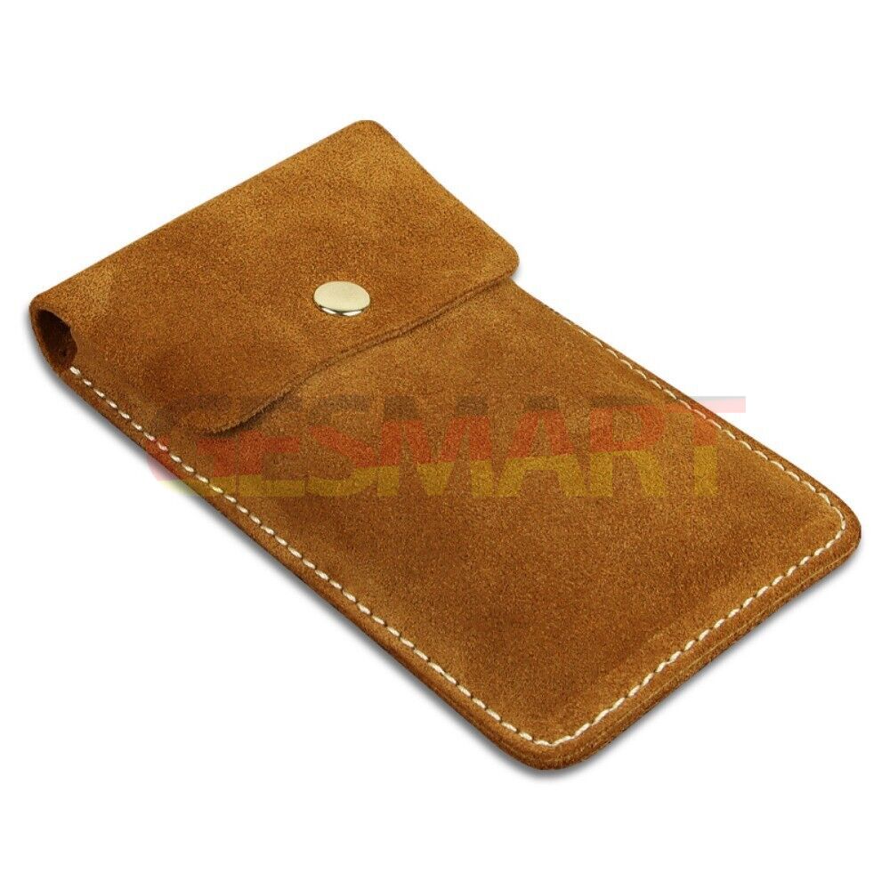 Genuine cowhide single watch storage bag, portable travel pocket with soft lining for protection.