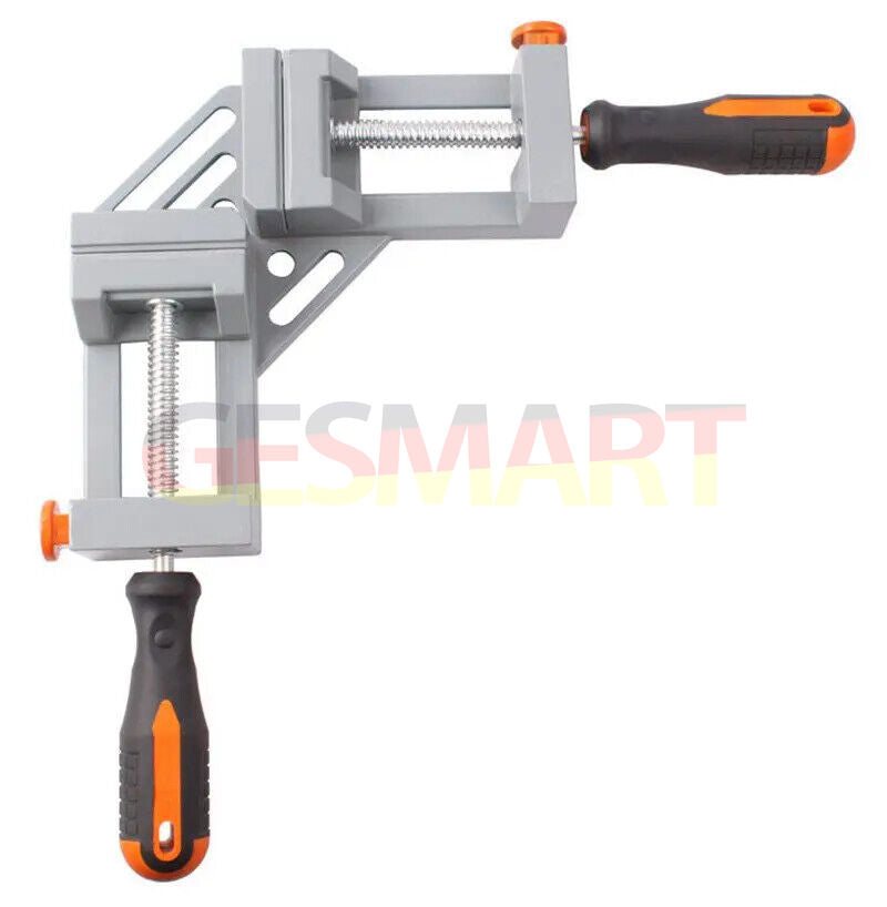 Double handle right angle corner clamp, aluminum alloy for precise woodworking joints and frames.