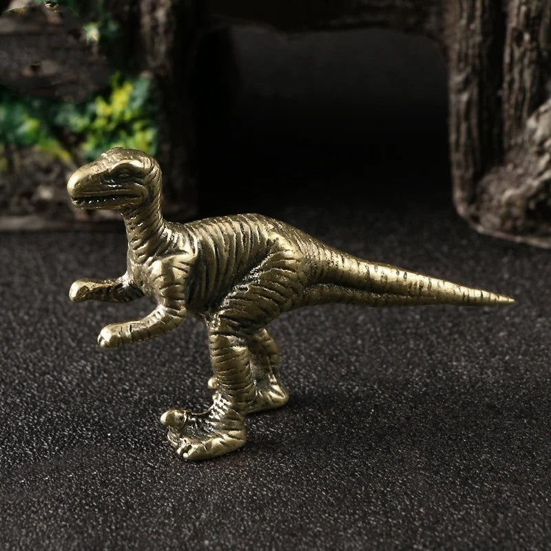 Solid copper Tyrannosaurus Rex figurine with vintage bronze carvings, collectible trinket.