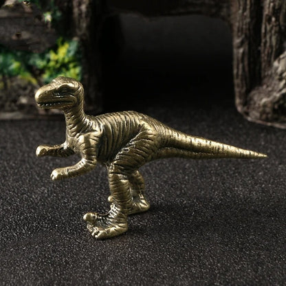 Solid copper Tyrannosaurus Rex figurine with vintage bronze carvings, collectible trinket.