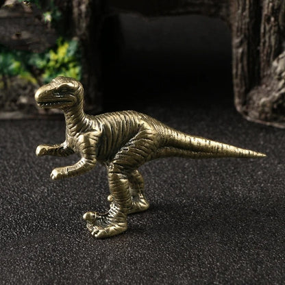 Hand-carved solid copper Tyrannosaurus Rex figurine, vintage bronze finish collectible.