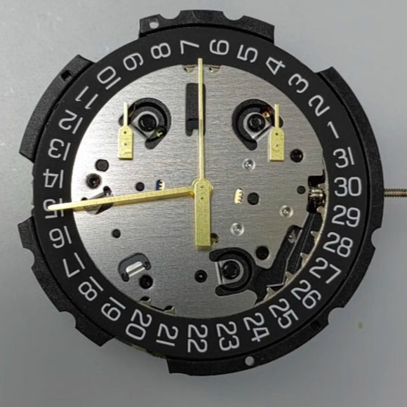 Swiss Made G10.212 Quartz Movement 3 Big Hands Small Second 2/6/10 Black Disk Date@4
