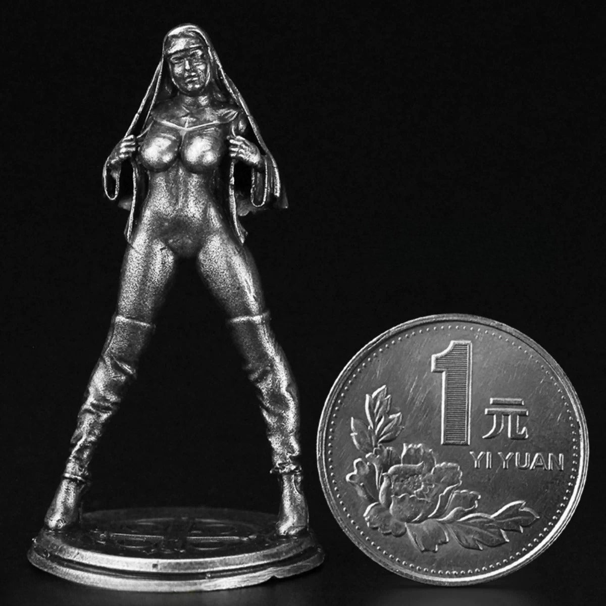 White Brass Figurine Nun Figure Statue - Seductive Religious Novelty Collectible Desktop Decor