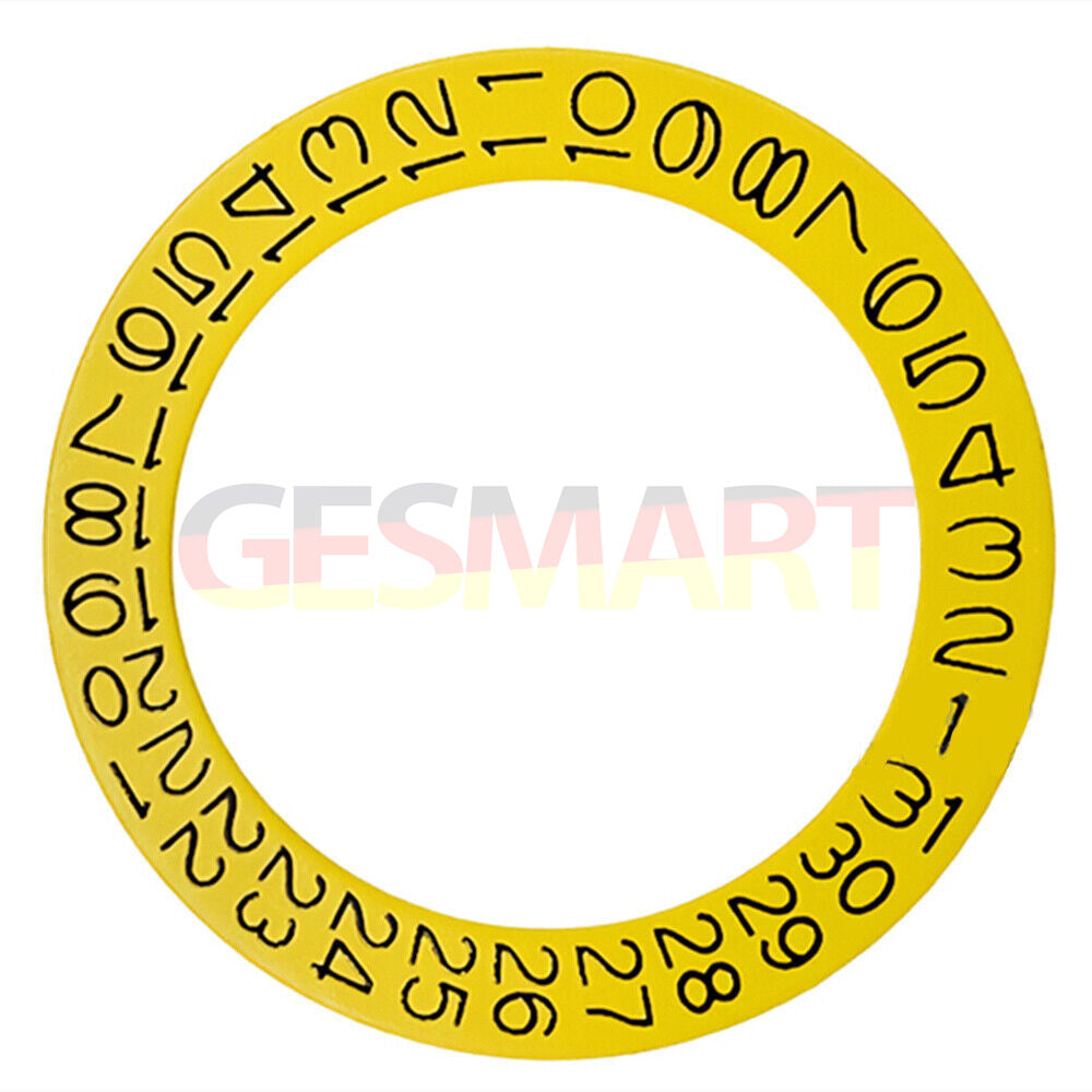 Yellow date disk wheel for NH35 NH36 watch movement, date positioned at 3 o'clock, precision fit.