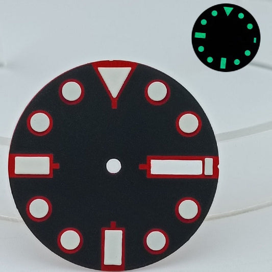 28.5mm Metal Red Font Black Diving Style Watch Dial Green Lume for NH36