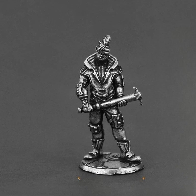 White Brass Figurine Urikite Cyberpunk Miniature - Mohawk Enforcer with Club RPG Figure