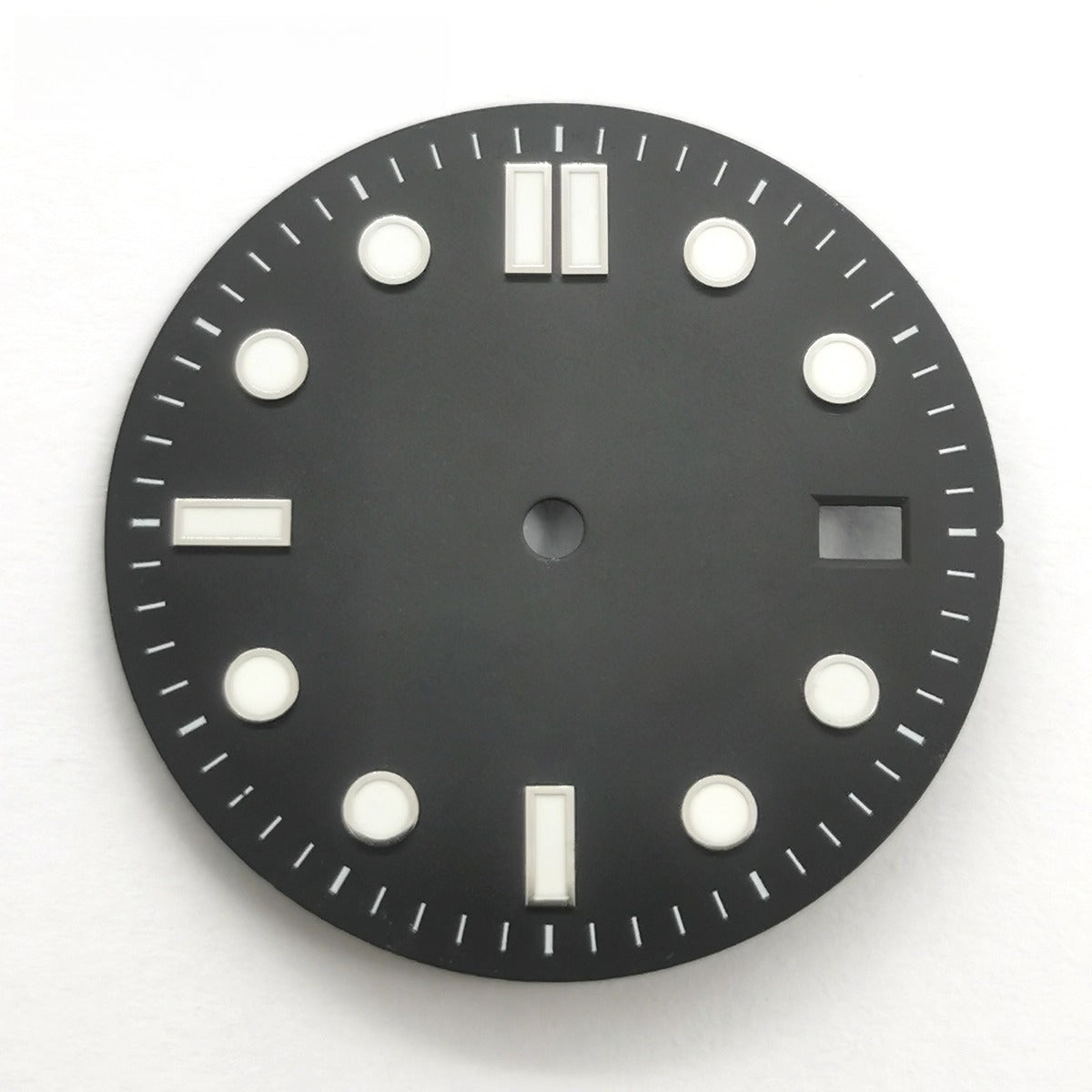 31mm Silver Nail Black Watch Dial Fit For NH35 Movement Green Lume