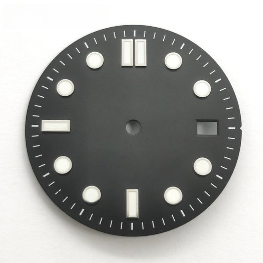 31mm Silver Nail Black Watch Dial Fit For NH35 Movement Green Lume