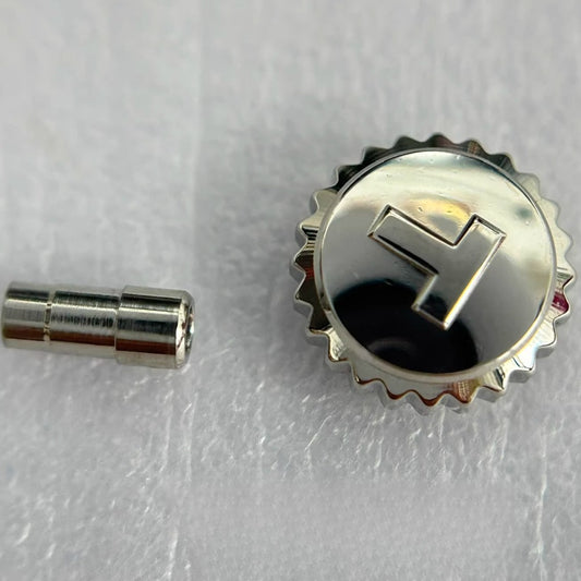 Steel silver watch crown replacement part for Tissot T099427, ideal for precise watch repair and maintenance.