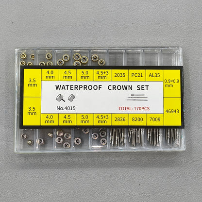 170 Pcs Replacement Watch Winding Stem Extender Extension Bar + Crowns Stainless Steel