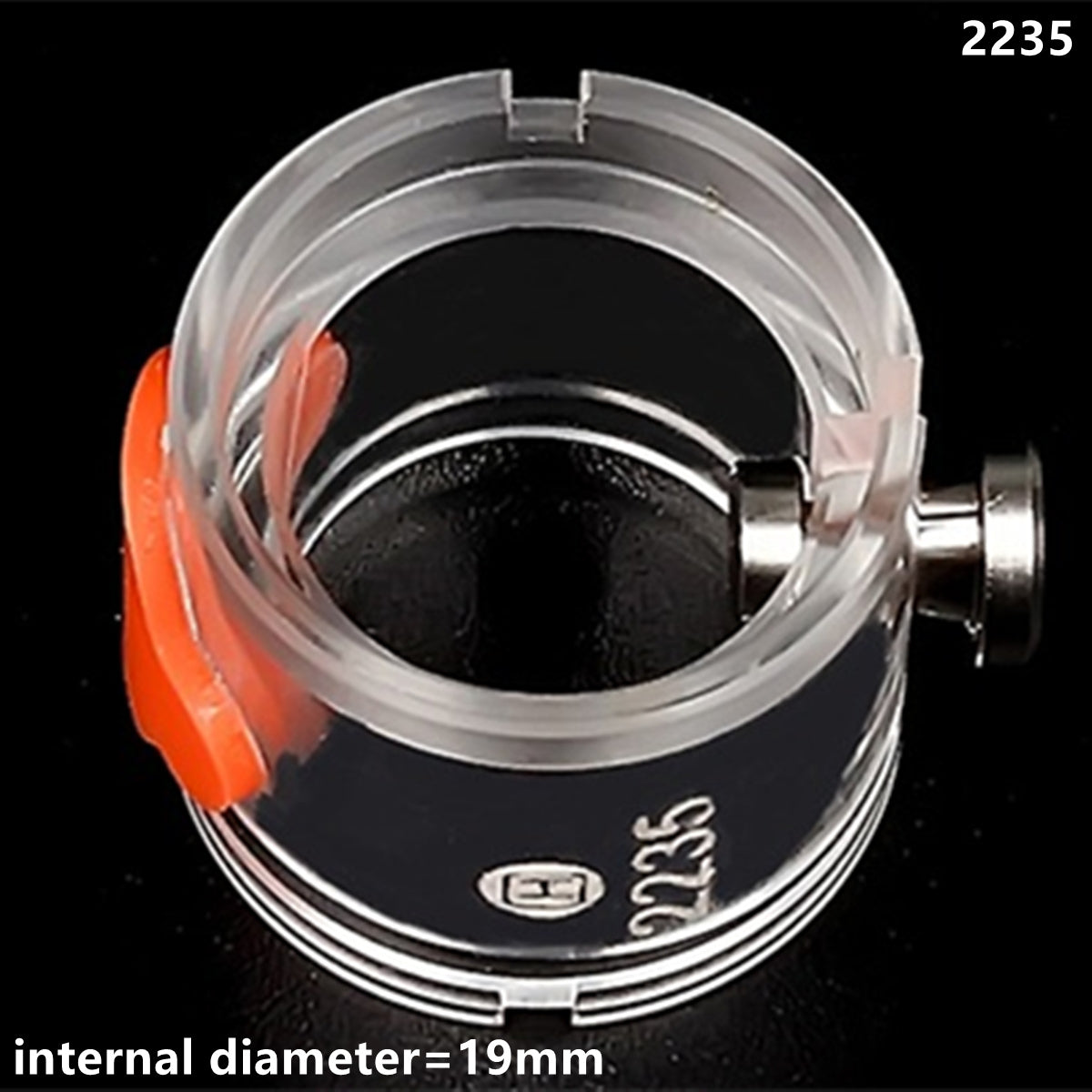 Plastic watch movement holder with knob, fits 2235 movement, ideal for watch repair tasks.