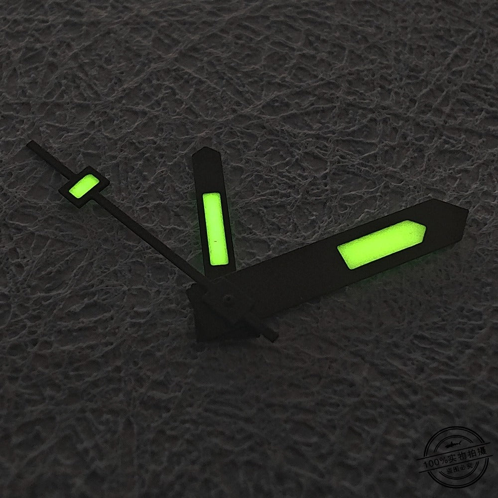 Orange and white-trimmed vintage watch hands with C3 green lume for NH34, NH35, NH36, NH38.