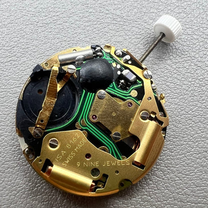 Swiss ISA 8162 golden watch disk with date feature, quartz movement replacement by ISA, ideal for watch repair.