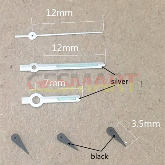 Aiguilles de montre lumineuses vertes de 12 mm avec garniture argentée pour Miyota OS10 OS20 OS22 OS60 OS80