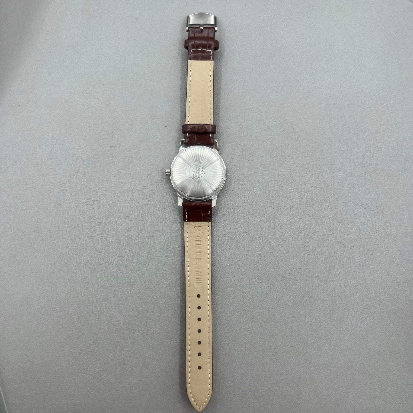 Shanghai 36mm 8120 manual mechanical watch with white dial, brown strap, 17 jewels precision craftsmanship.