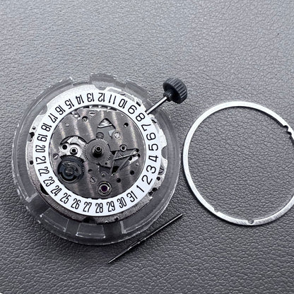 Japan Miyota 8215 silver plated automatic watch movement with date at 6 o?clock, precise mechanical design.