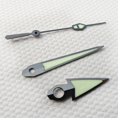Black Trim C3 Green Lume vintage watch hands for NH34-NH70 movements, ideal for precise timekeeping adjustment
