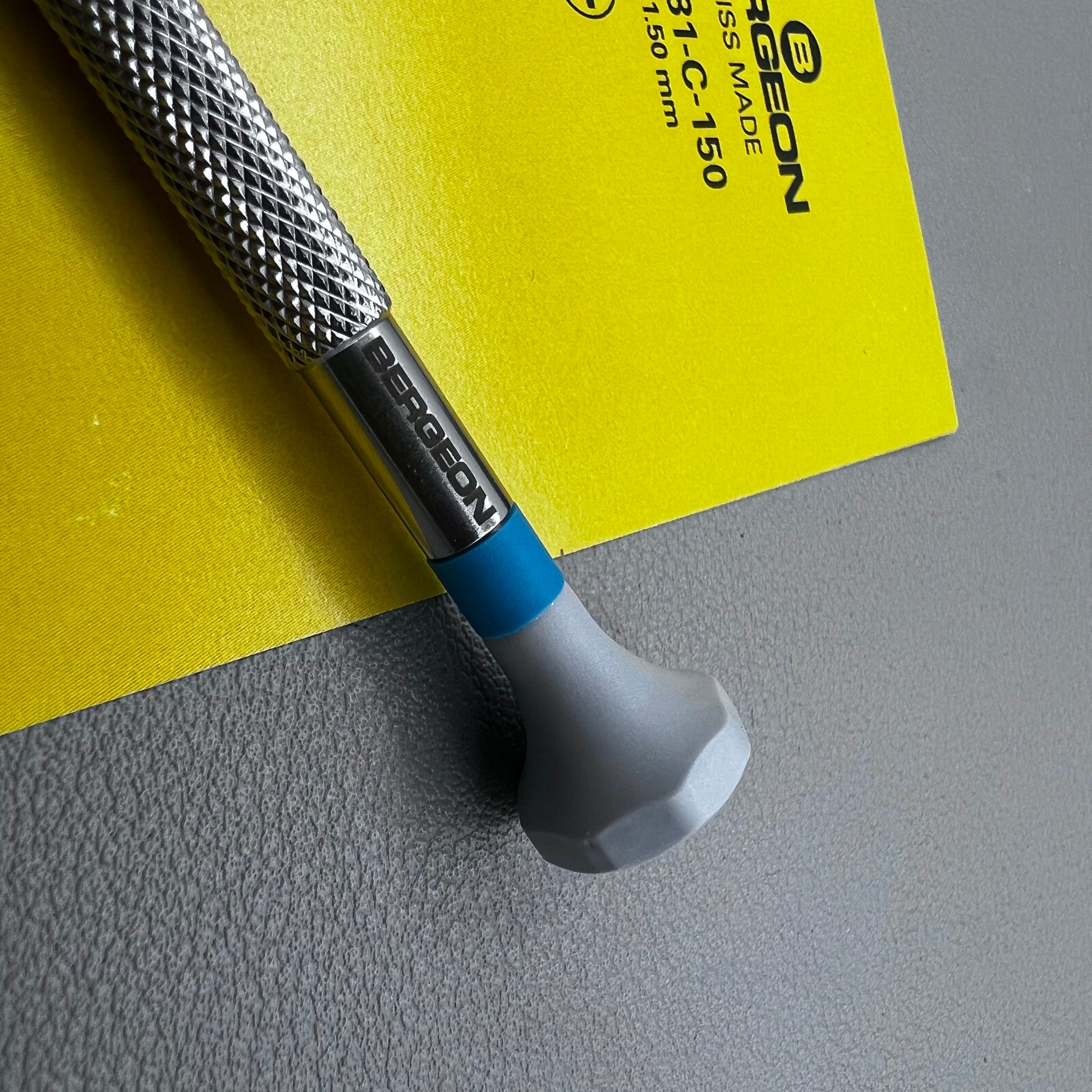 Swiss Bergeon 30081-C-150 ergonomic 1.50mm Phillips screwdriver for precise watch accessory repairs.