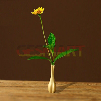 Solid copper mini vase featuring vintage bronze hand-carved figurines, collectible d�cor.