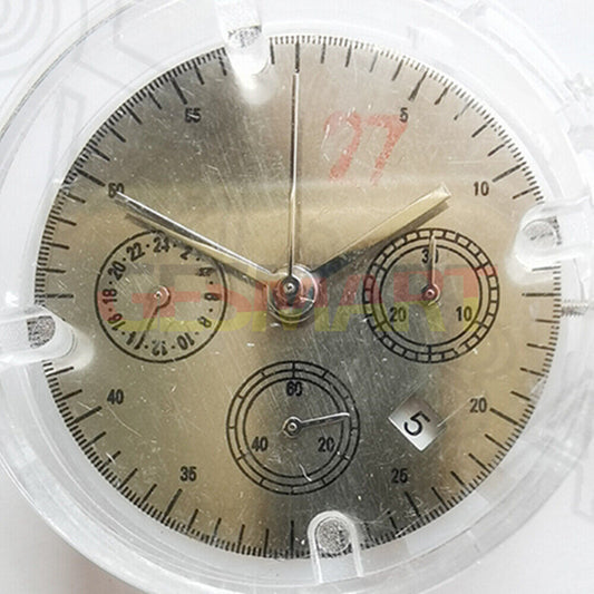 Asian 7750 7753 mechanical watch movement with white dial, small second at 6, and calendar at 4:30.
