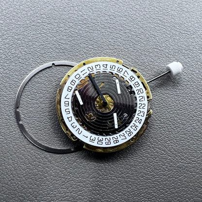 Swiss ISA 8171 golden quartz watch movement with date at 4 o'clock, multi-function design by Swiss ISA.