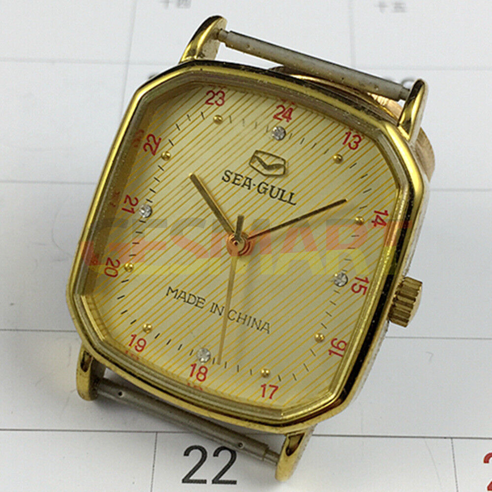 Tianjin Seagull 28mm octagonal gold watch with golden dial, manual mechanical movement, elegant style